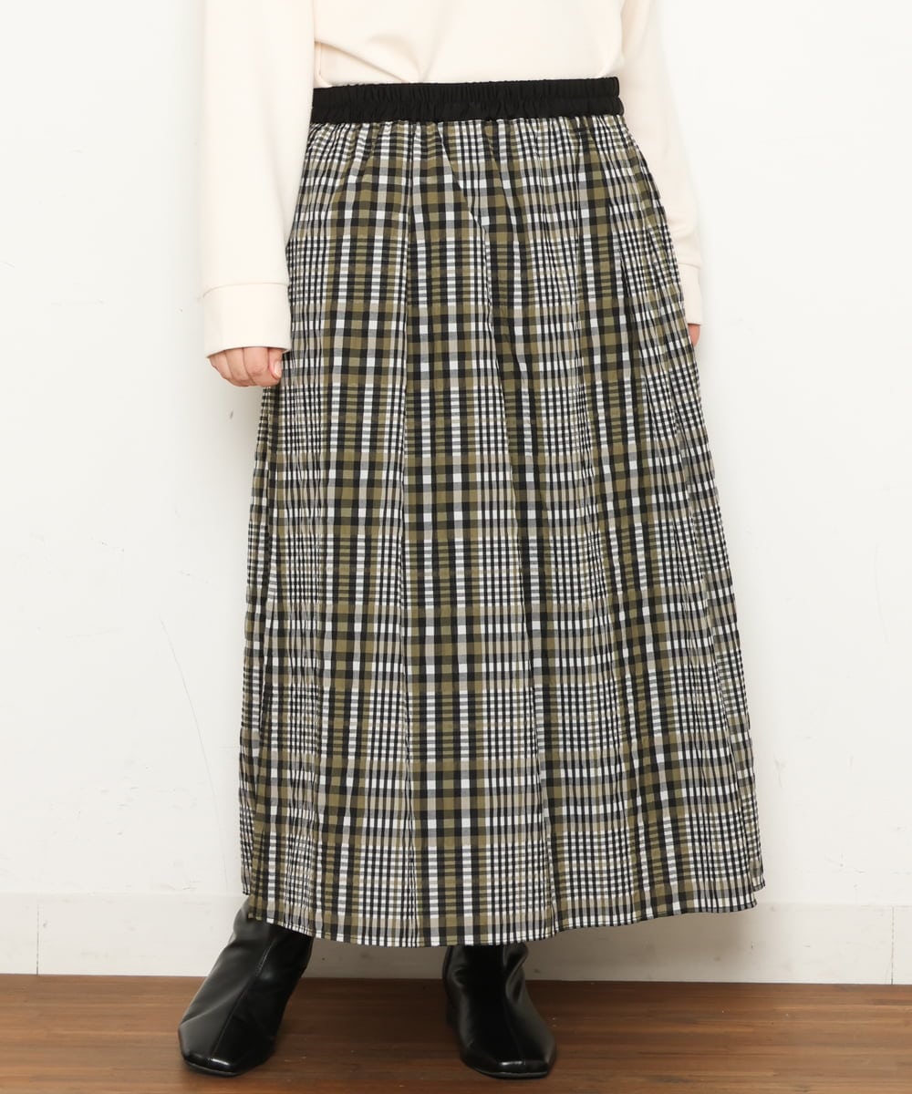 OLHCS01120 eur3(エウルキューブ) 【大きいサイズ】シアーチェック柄スカート カーキ(36)