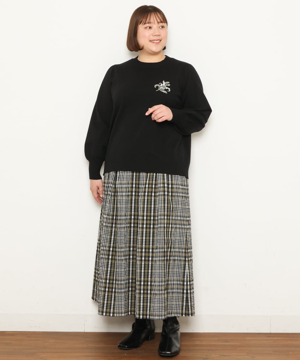 OLHCS01120 eur3(エウルキューブ) 【大きいサイズ】シアーチェック柄スカート カーキ(36)