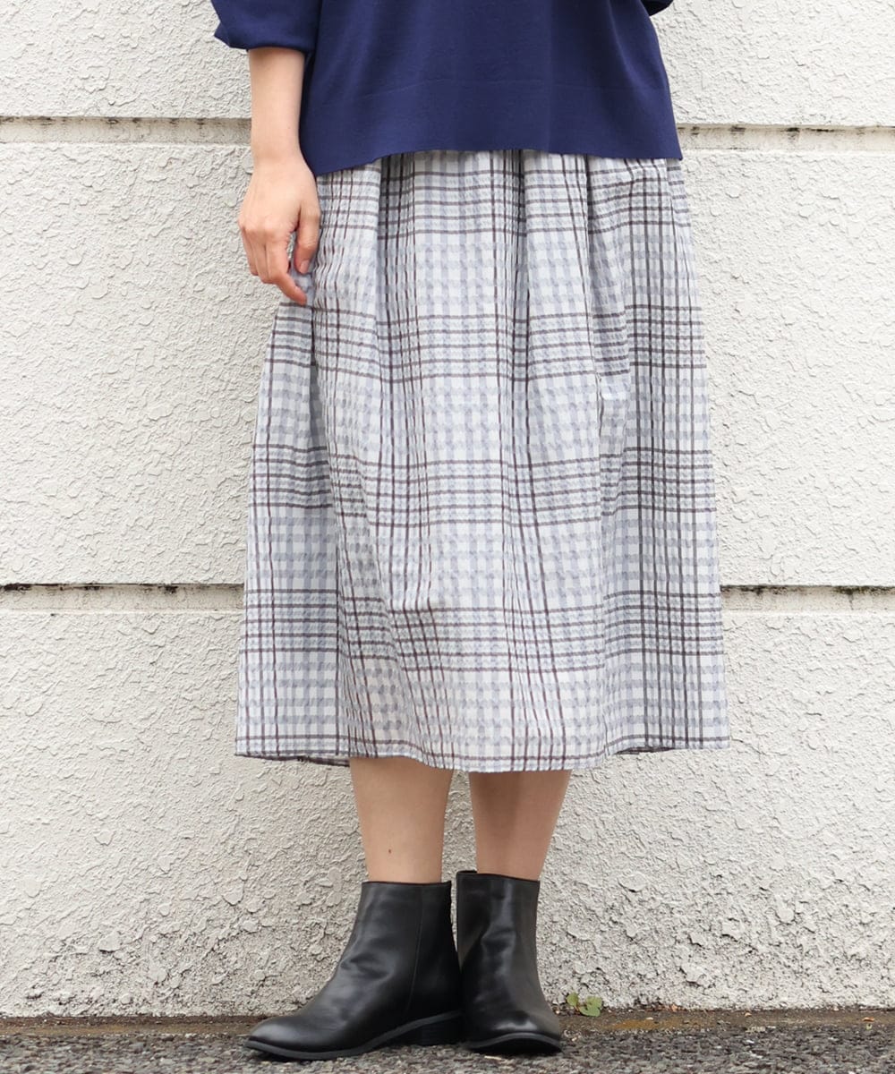 OLHCS01120 eur3(エウルキューブ) 【大きいサイズ】シアーチェック柄スカート ライトグレー(91)