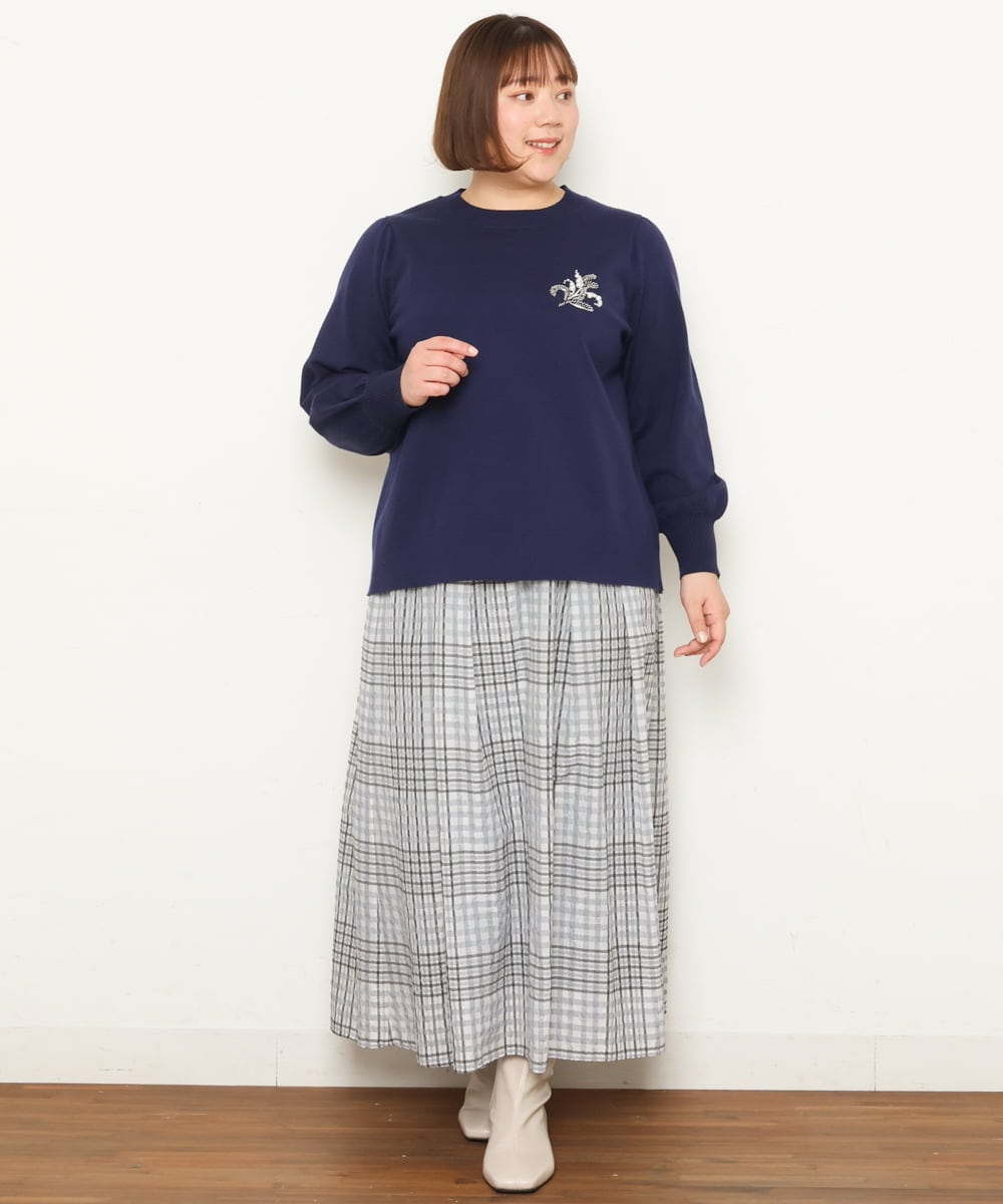 OLHCS01120 eur3(エウルキューブ) 【大きいサイズ】シアーチェック柄スカート ライトグレー(91)