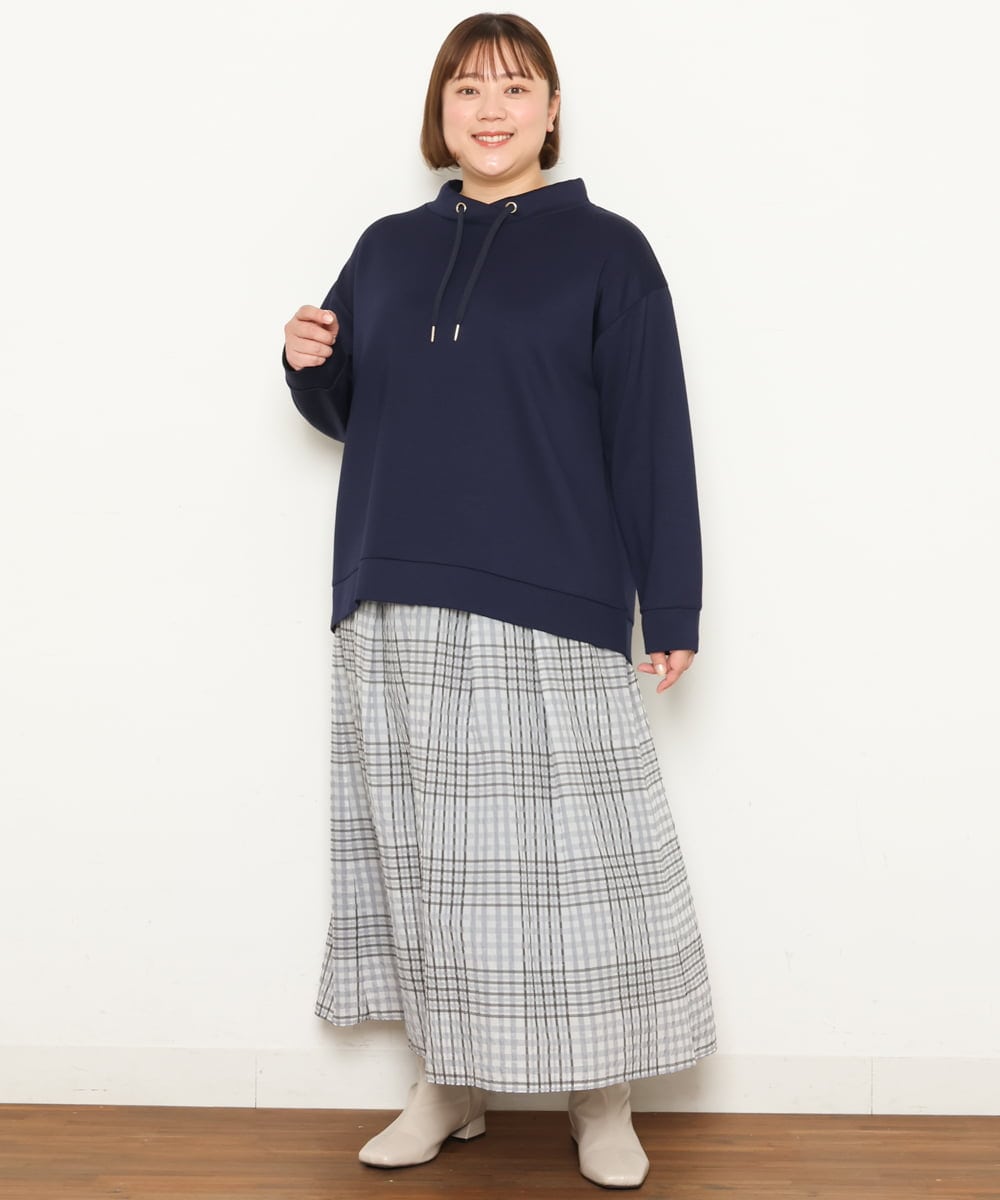 OLHCS01120 eur3(エウルキューブ) 【大きいサイズ】シアーチェック柄スカート ライトグレー(91)