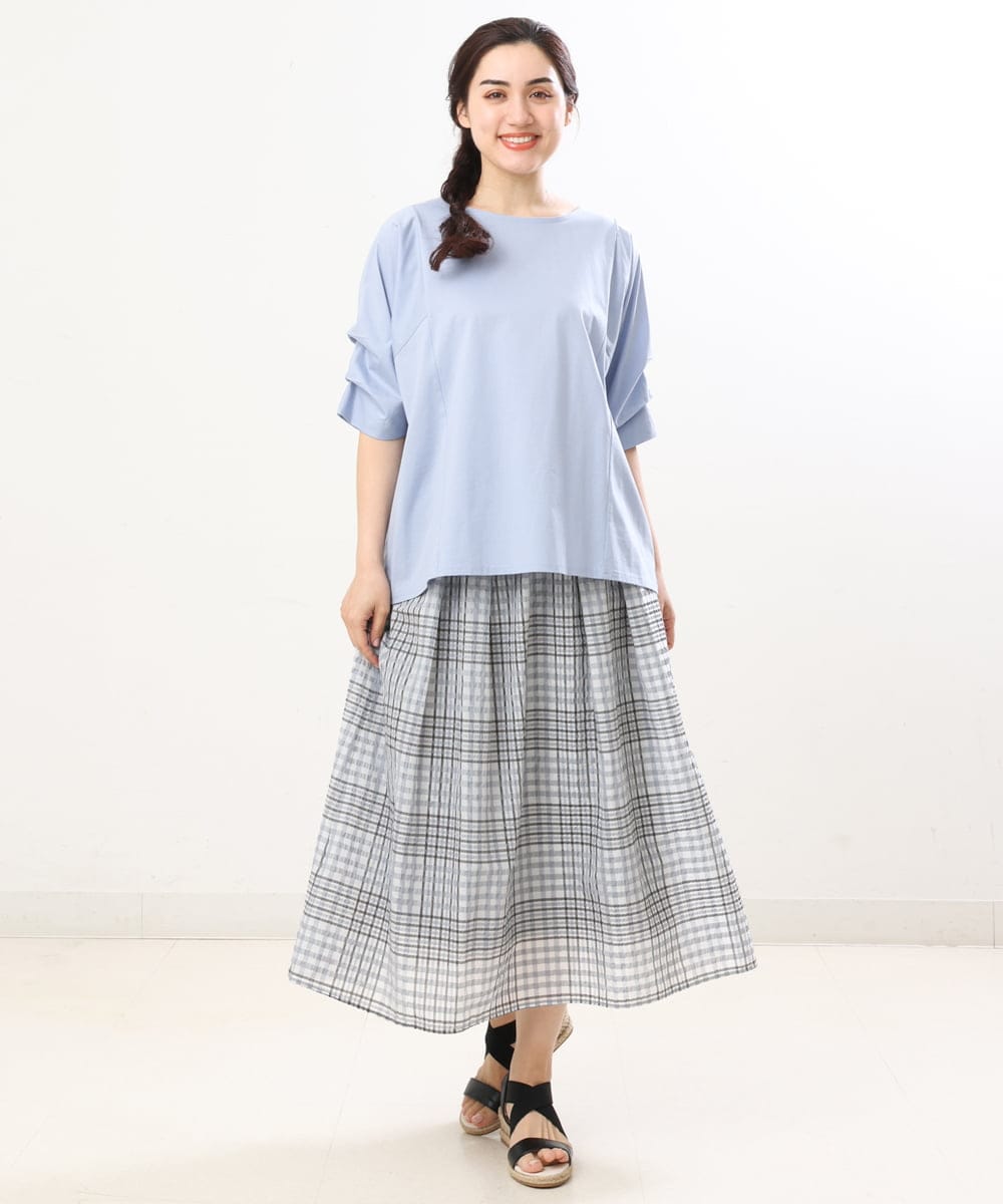 OLHCS01120 eur3(エウルキューブ) 【大きいサイズ】シアーチェック柄スカート ライトグレー(91)