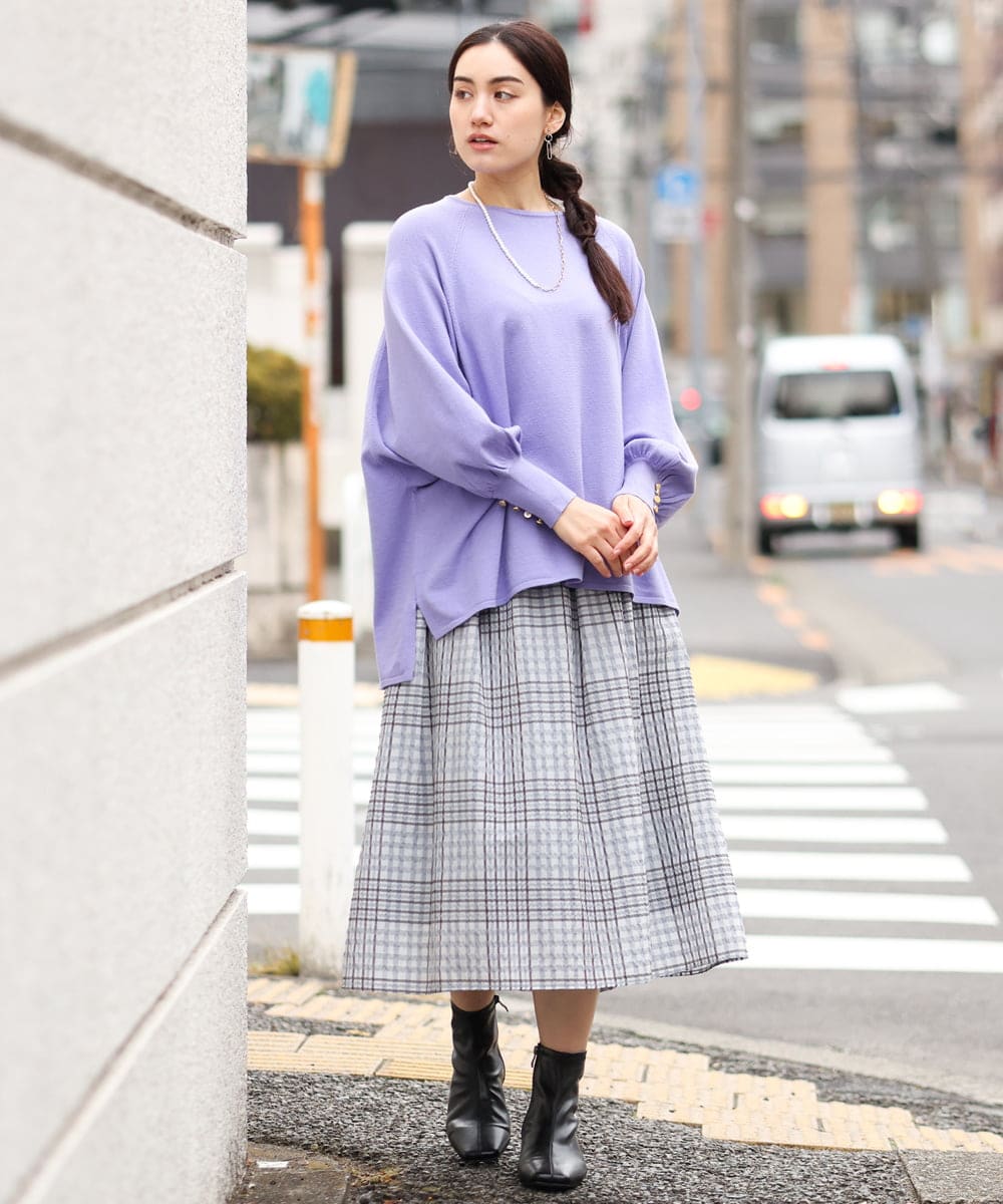 OLHCS01120 eur3(エウルキューブ) 【大きいサイズ】シアーチェック柄スカート ライトグレー(91)
