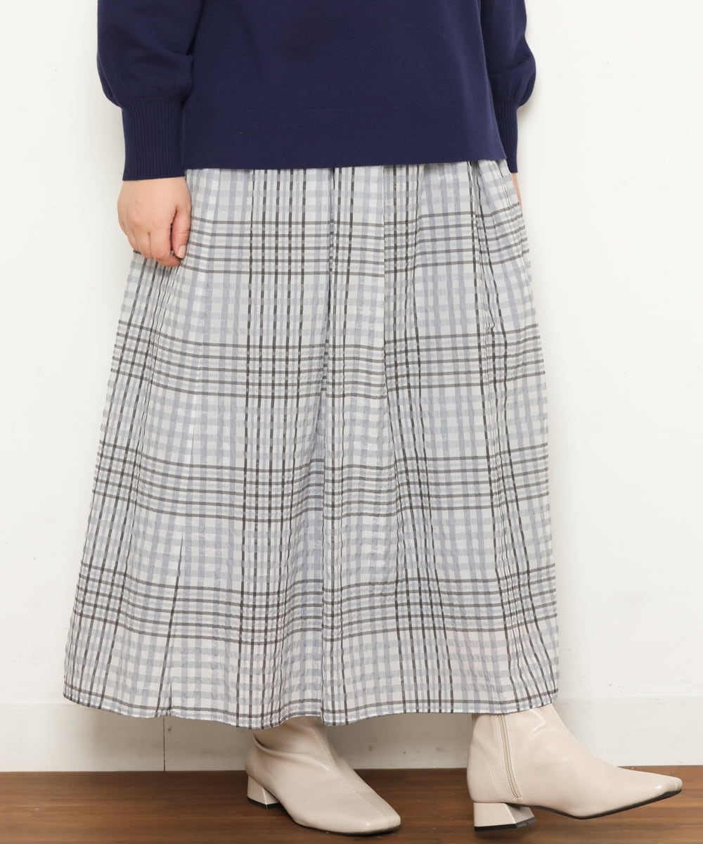 OLHCS01120 eur3(エウルキューブ) 【大きいサイズ】シアーチェック柄スカート ライトグレー(91)