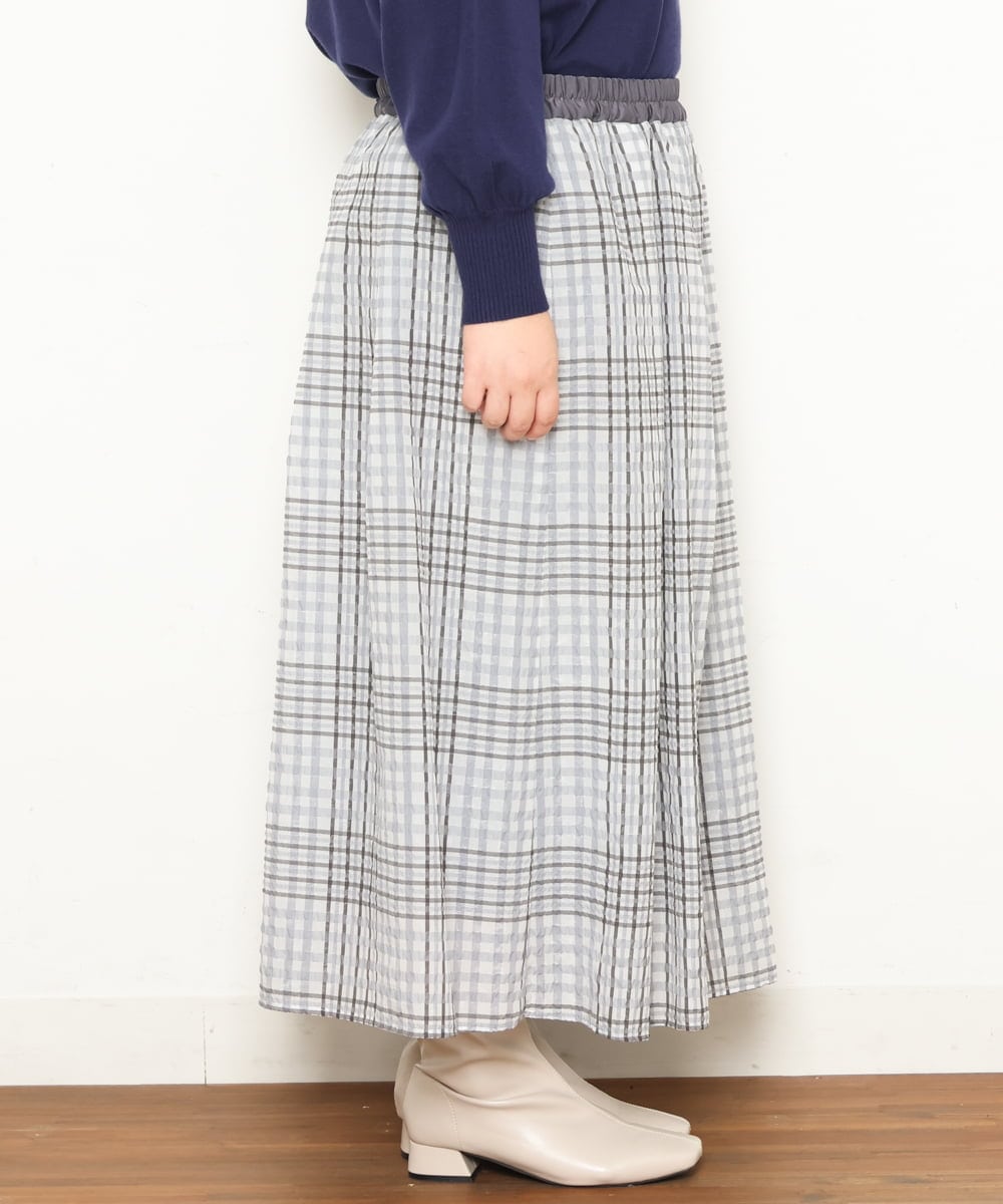 OLHCS01120 eur3(エウルキューブ) 【大きいサイズ】シアーチェック柄スカート ライトグレー(91)