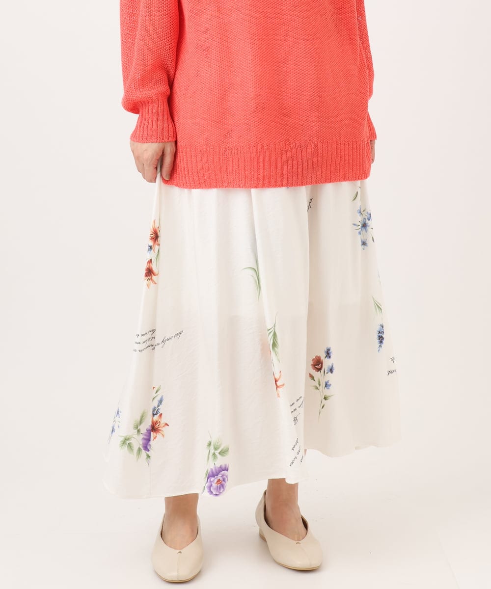 OLHDD05099 eur3(エウルキューブ) 【大きいサイズ】ボタニカルプリントスカート ホワイト