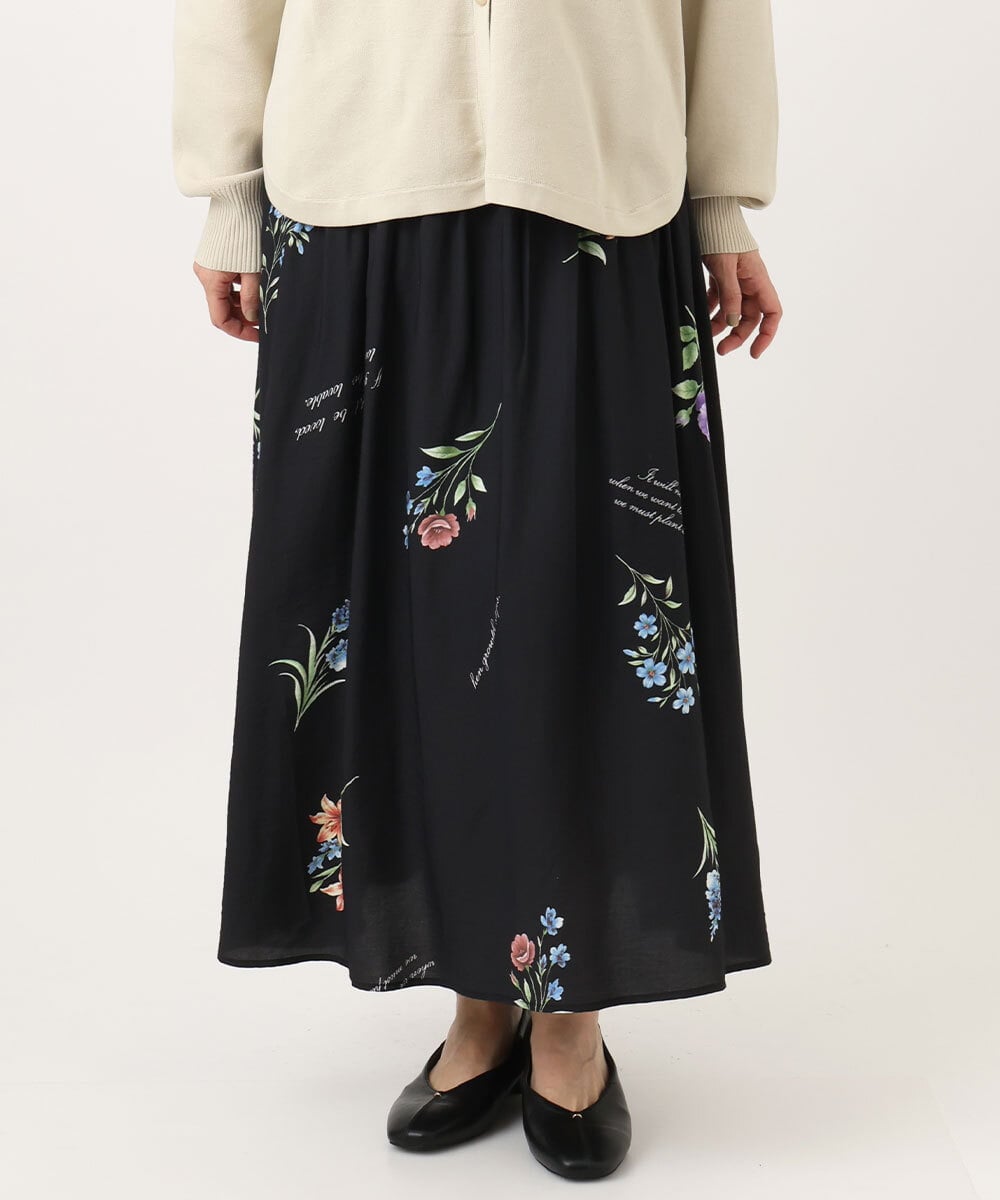 OLHDD05099 eur3(エウルキューブ) 【WEB先行販売】【大きいサイズ】ボタニカルプリントスカート ブラック