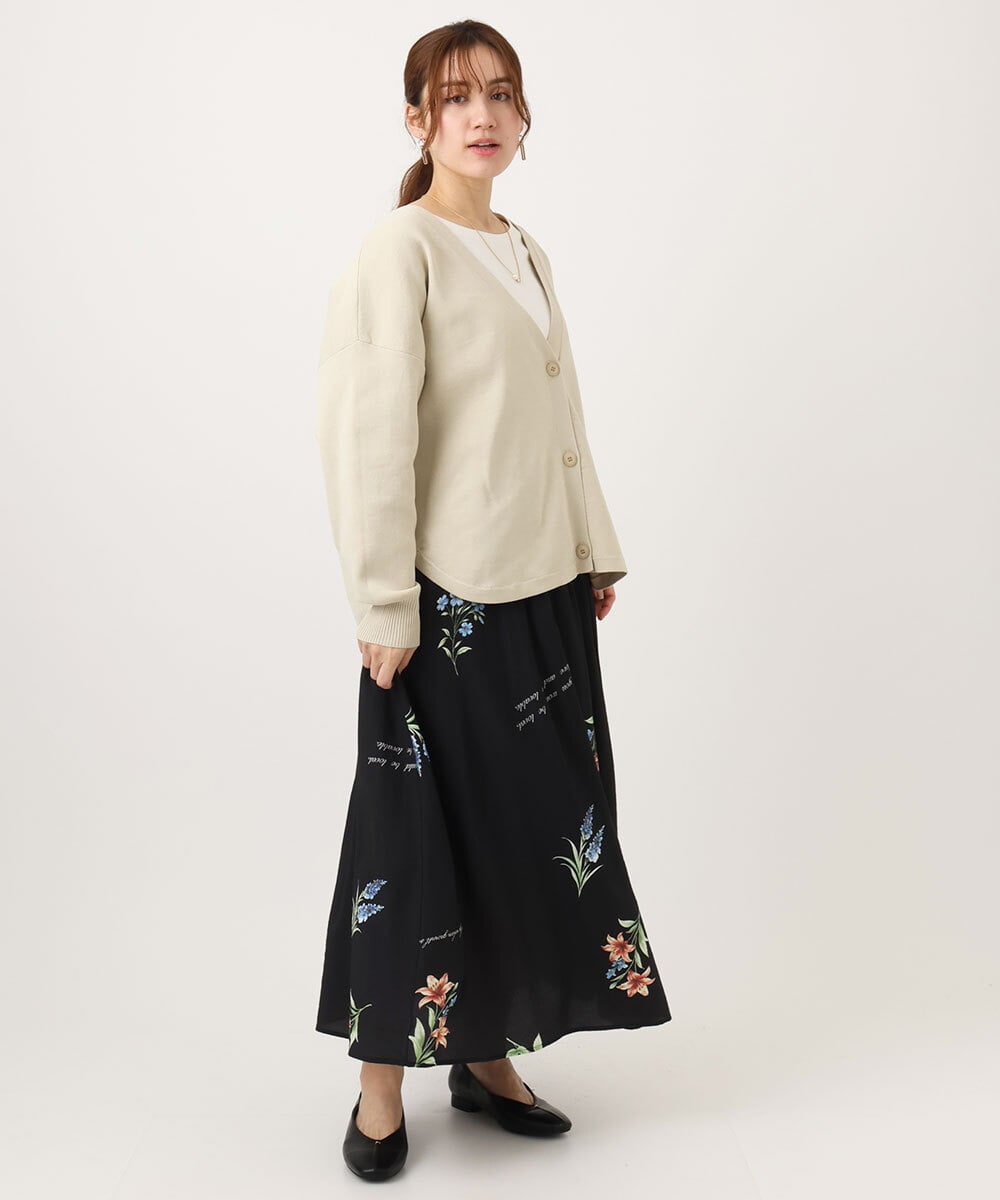 OLHDD05099 eur3(エウルキューブ) 【WEB先行販売】【大きいサイズ】ボタニカルプリントスカート ブラック