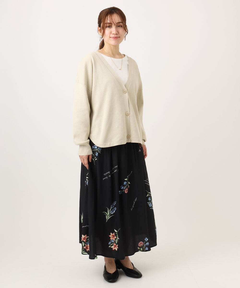 OLHDD05099 eur3(エウルキューブ) 【WEB先行販売】【大きいサイズ】ボタニカルプリントスカート ブラック