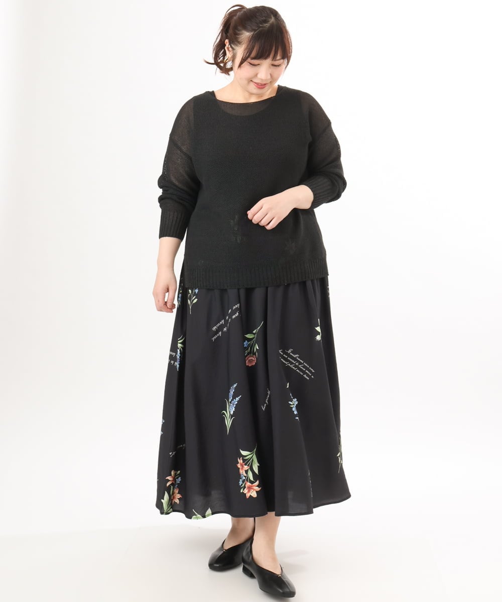 OLHDD05099 eur3(エウルキューブ) 【大きいサイズ】ボタニカルプリントスカート ブラック