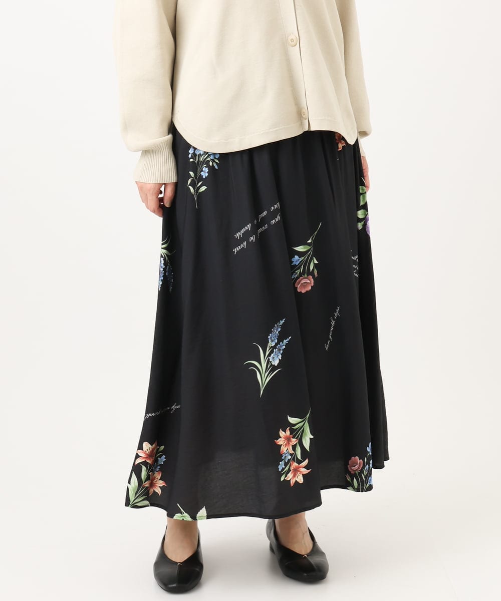 OLHDD05099 eur3(エウルキューブ) 【大きいサイズ】ボタニカルプリントスカート ブラック