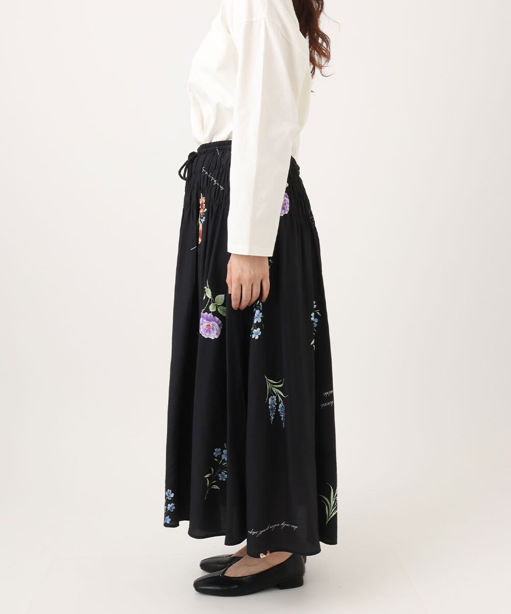 OLHDD05099 eur3(エウルキューブ) 【WEB先行販売】【大きいサイズ】ボタニカルプリントスカート ブラック