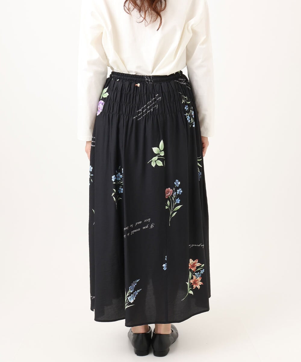 OLHDD05099 eur3(エウルキューブ) 【WEB先行販売】【大きいサイズ】ボタニカルプリントスカート ブラック