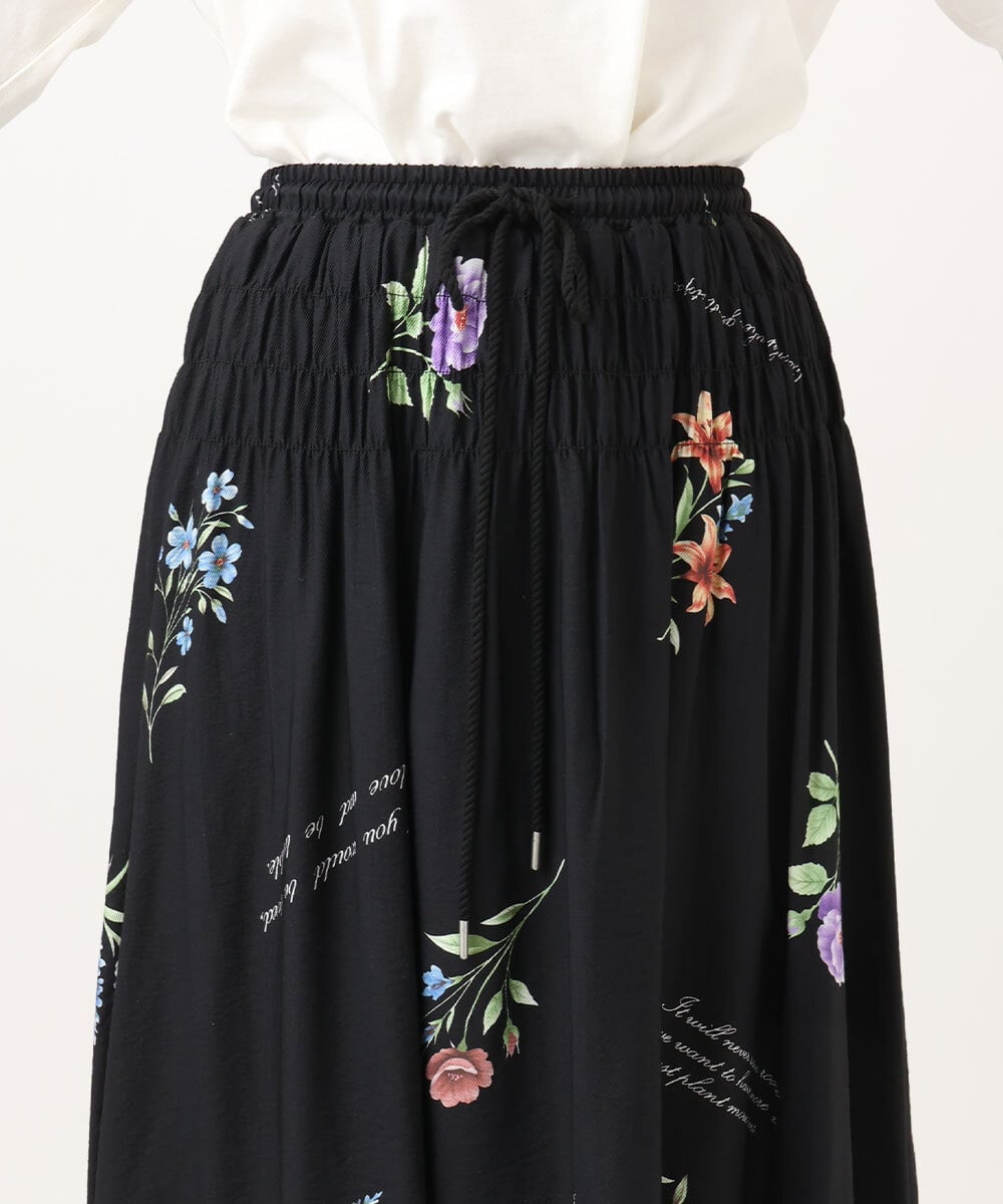 OLHDD05099 eur3(エウルキューブ) 【WEB先行販売】【大きいサイズ】ボタニカルプリントスカート ブラック