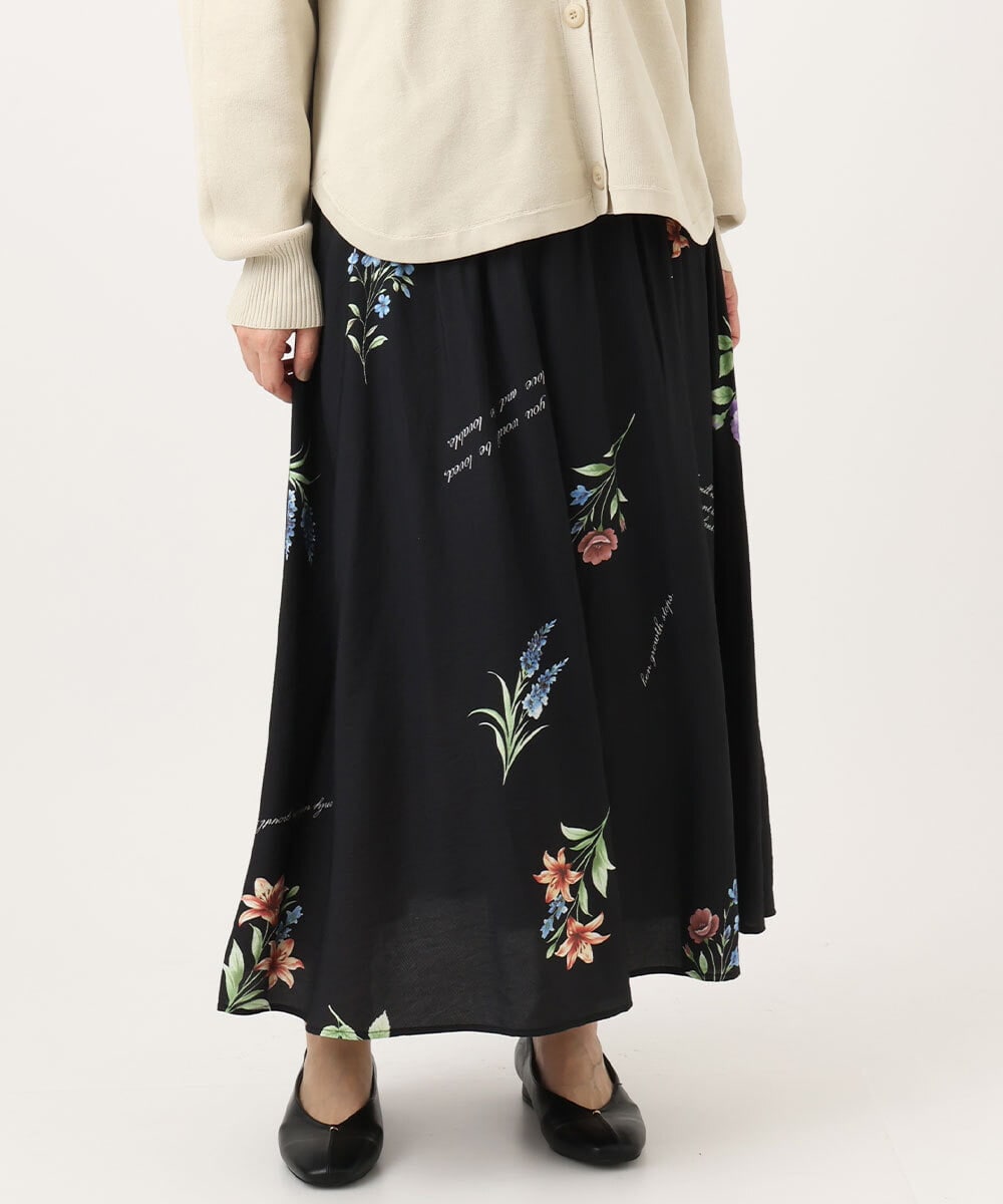 OLHDD05099 eur3(エウルキューブ) 【WEB先行販売】【大きいサイズ】ボタニカルプリントスカート ブラック