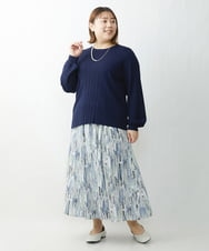 OLHDS02120 eur3(エウルキューブ) 【大きいサイズ】ニュアンスプリントスカート ブルー(55)
