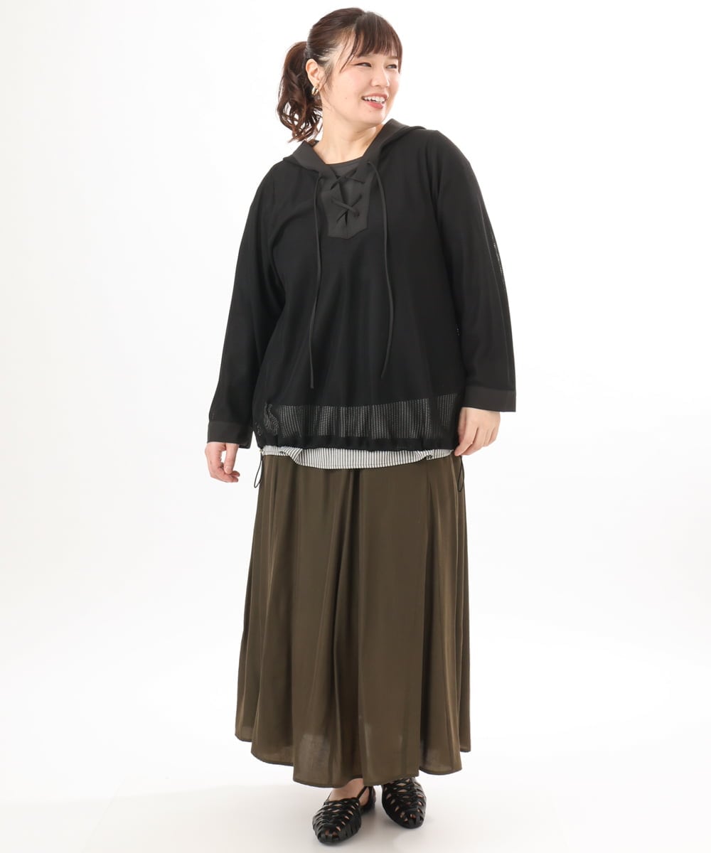 OLHED04119 eur3(エウルキューブ) 【大きいサイズ】パネルフレアスカート カーキ