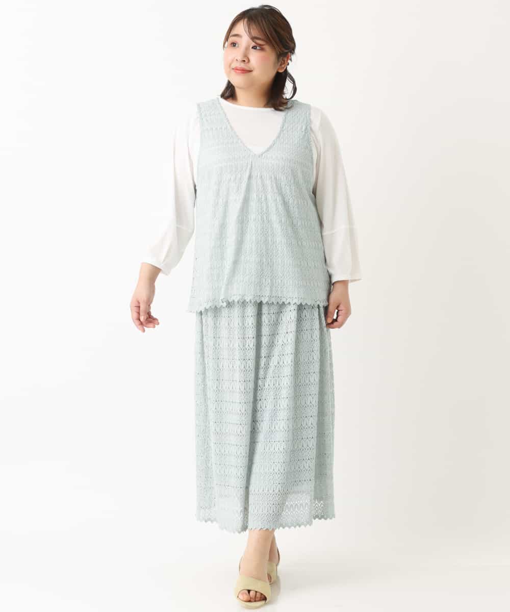 OLHEM04090 eur3(エウルキューブ) 【大きいサイズ】ナチュラルテイスト！大人可愛いレーススカート グリーン