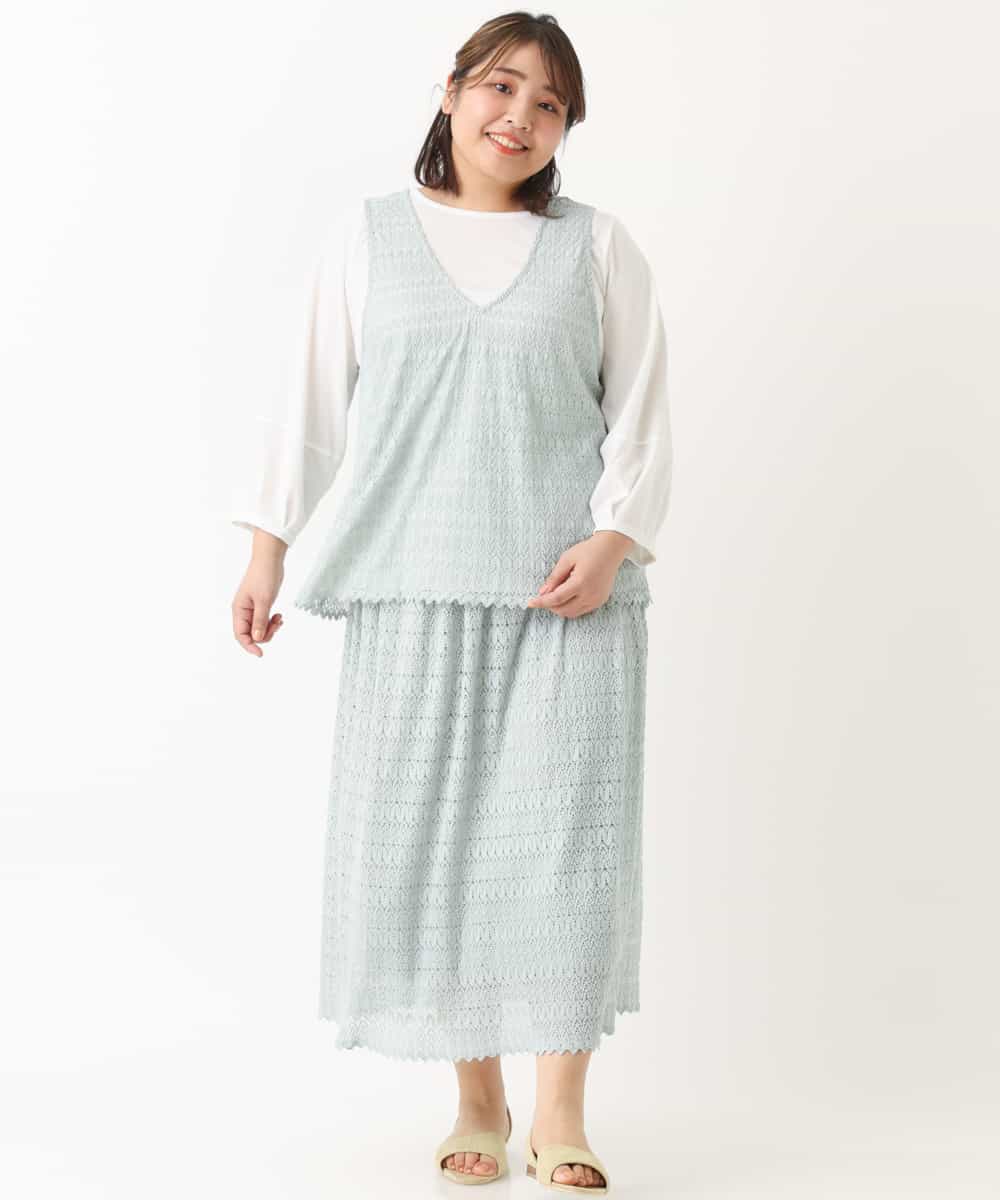 OLHEM04090 eur3(エウルキューブ) 【大きいサイズ】ナチュラルテイスト！大人可愛いレーススカート グリーン
