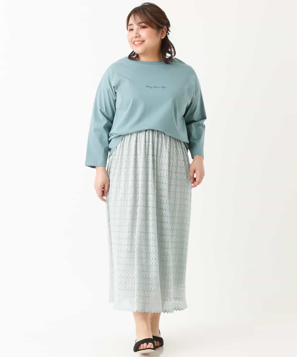 OLHEM04090 eur3(エウルキューブ) 【大きいサイズ】ナチュラルテイスト！大人可愛いレーススカート グリーン