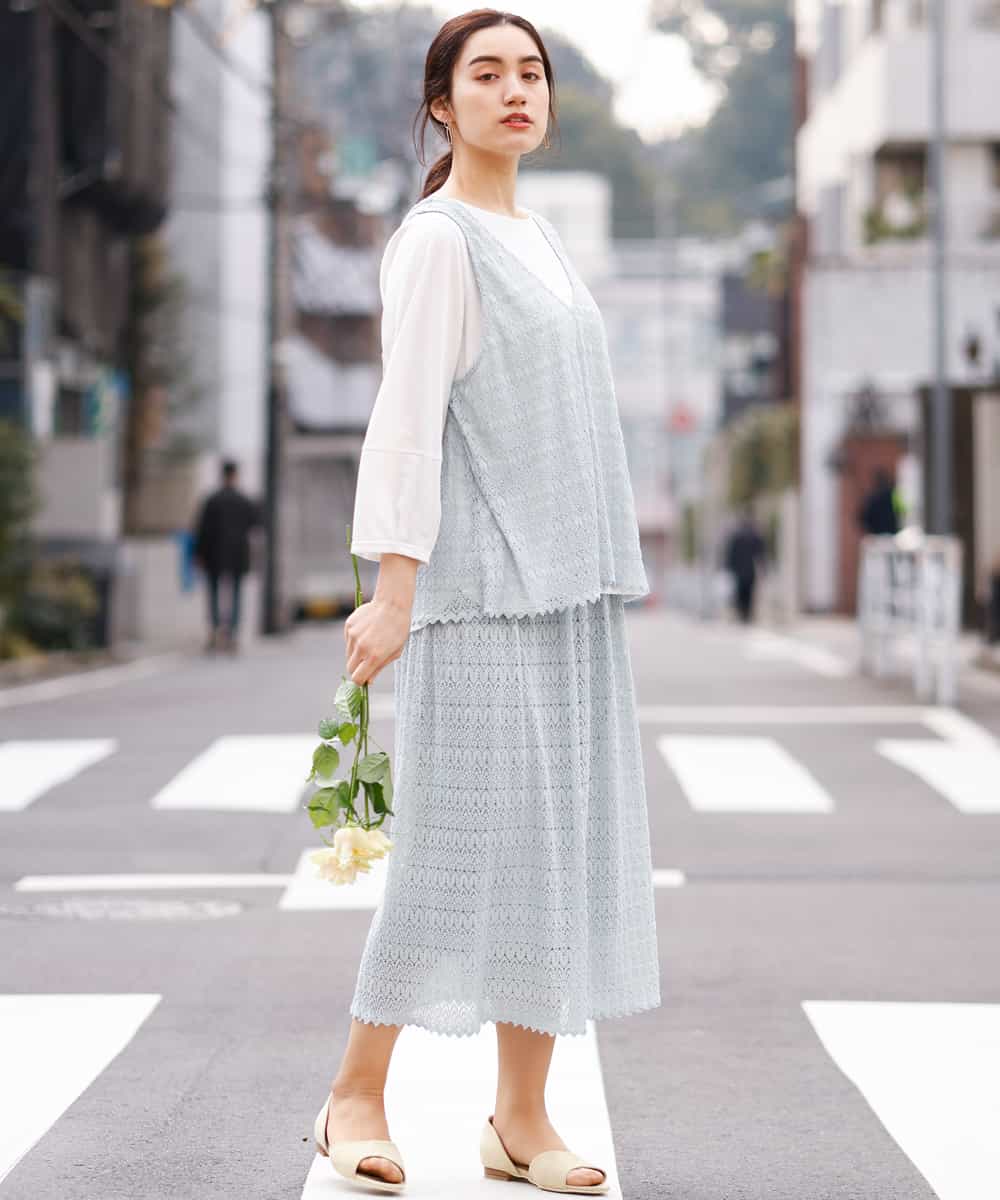 OLHEM04090 eur3(エウルキューブ) 【大きいサイズ】ナチュラルテイスト！大人可愛いレーススカート グリーン