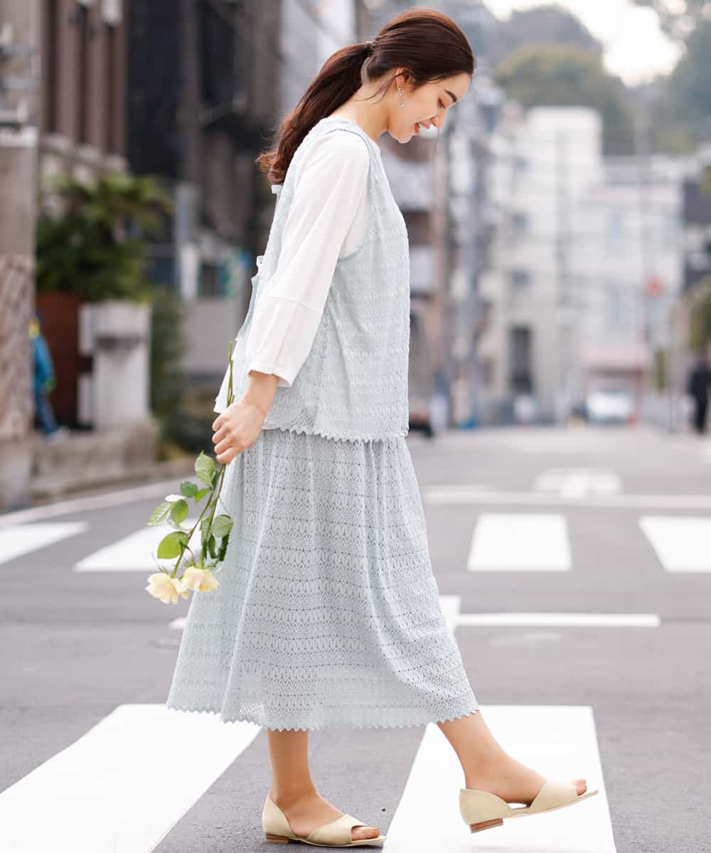 OLHEM04090 eur3(エウルキューブ) 【大きいサイズ】ナチュラルテイスト！大人可愛いレーススカート グリーン