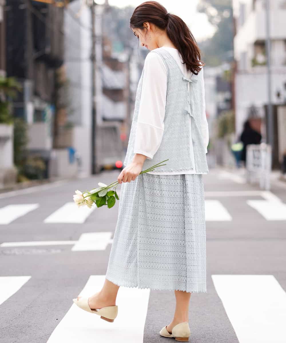 OLHEM04090 eur3(エウルキューブ) 【大きいサイズ】ナチュラルテイスト！大人可愛いレーススカート グリーン