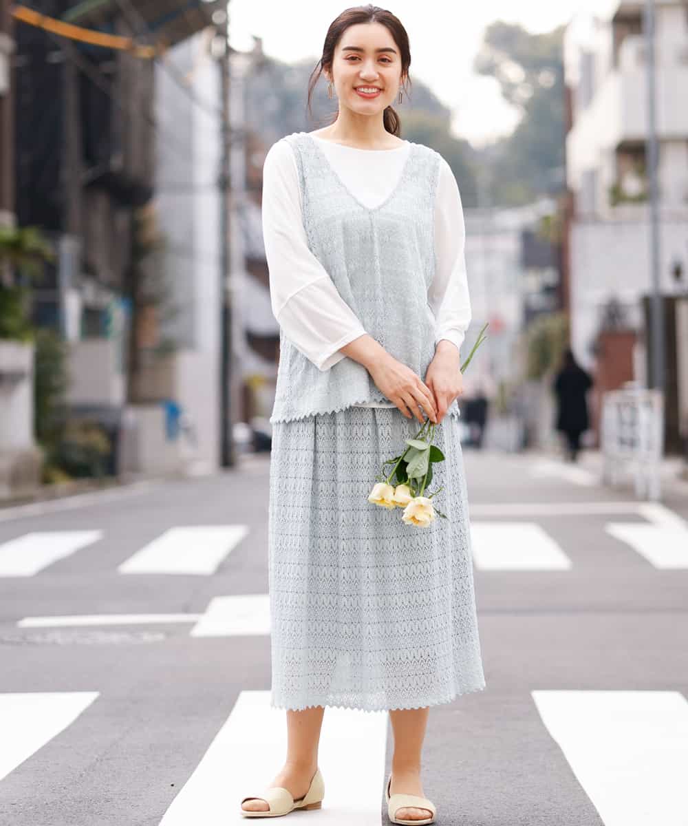 OLHEM04090 eur3(エウルキューブ) 【大きいサイズ】ナチュラルテイスト！大人可愛いレーススカート グリーン