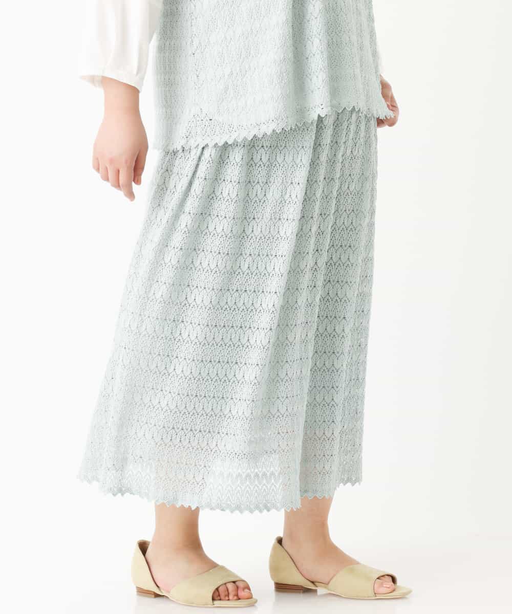 OLHEM04090 eur3(エウルキューブ) 【大きいサイズ】ナチュラルテイスト！大人可愛いレーススカート グリーン