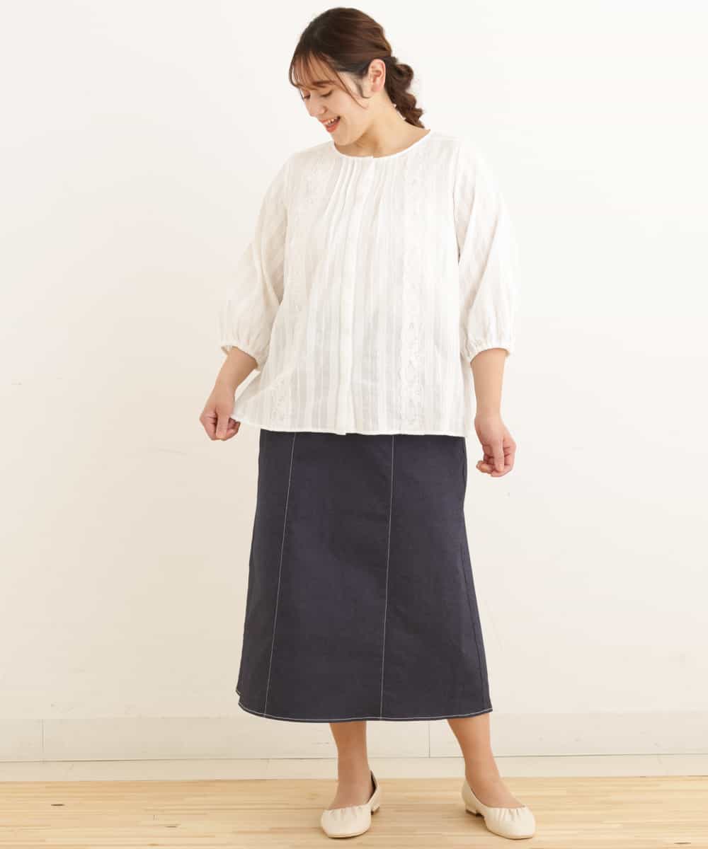 OLHEP04090 eur3(エウルキューブ) 【大きいサイズ】デニム調Aラインスカート ネイビー(57)