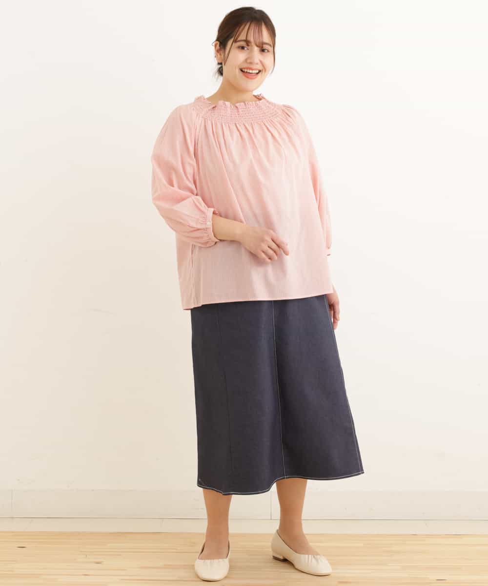 OLHEP04090 eur3(エウルキューブ) 【大きいサイズ】デニム調Aラインスカート ネイビー(57)