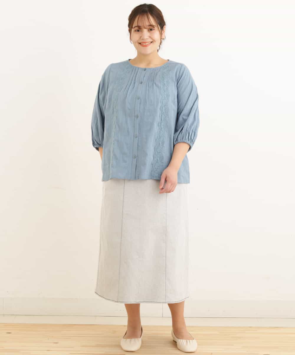 OLHEP04090 eur3(エウルキューブ) 【大きいサイズ】デニム調Aラインスカート ライトグレー(91)