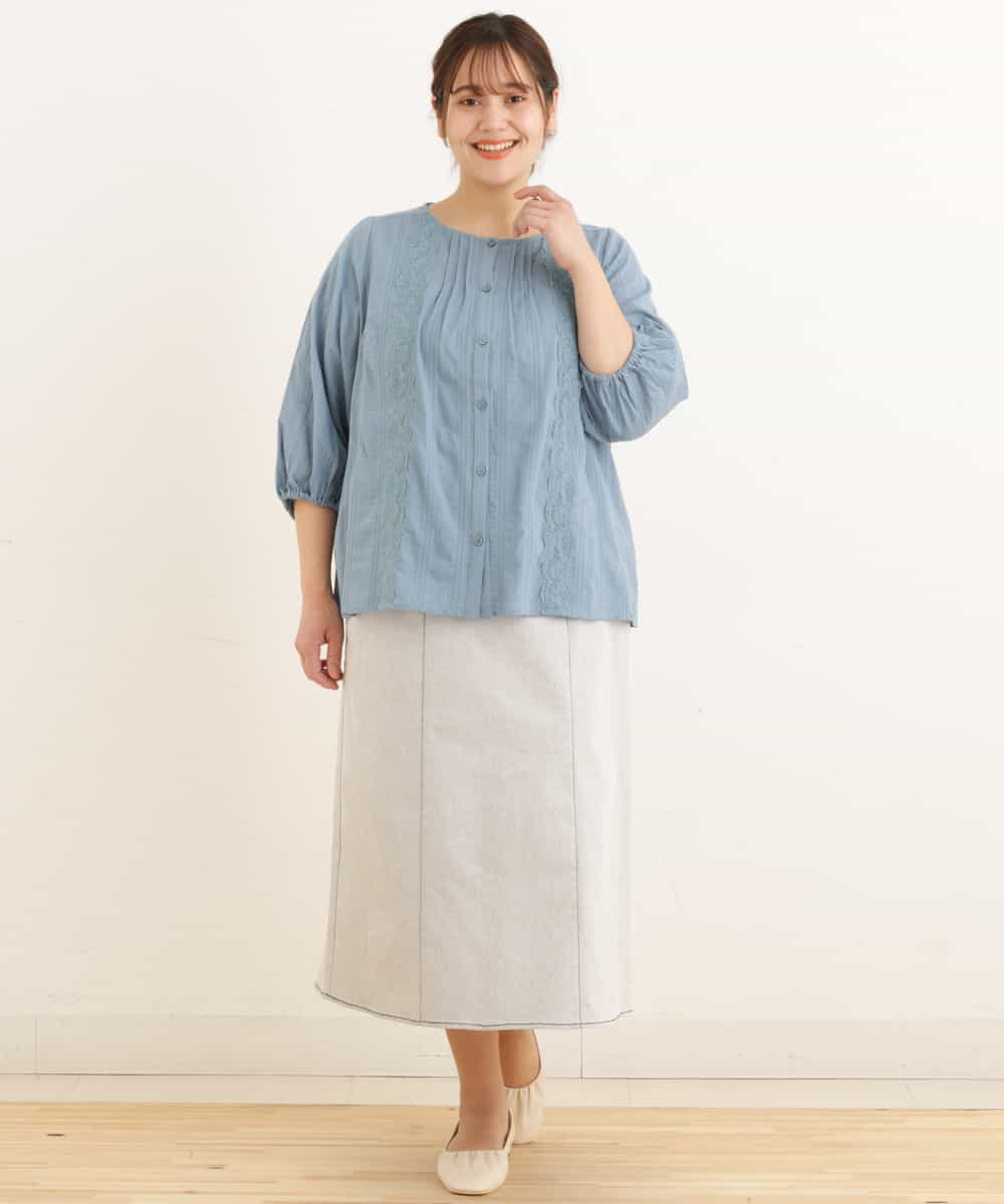 OLHEP04090 eur3(エウルキューブ) 【大きいサイズ】デニム調Aラインスカート ライトグレー(91)