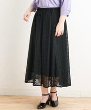 OLHES03120 eur3(エウルキューブ) 【大きいサイズ】幾何学柄レーススカート ブラック(94)