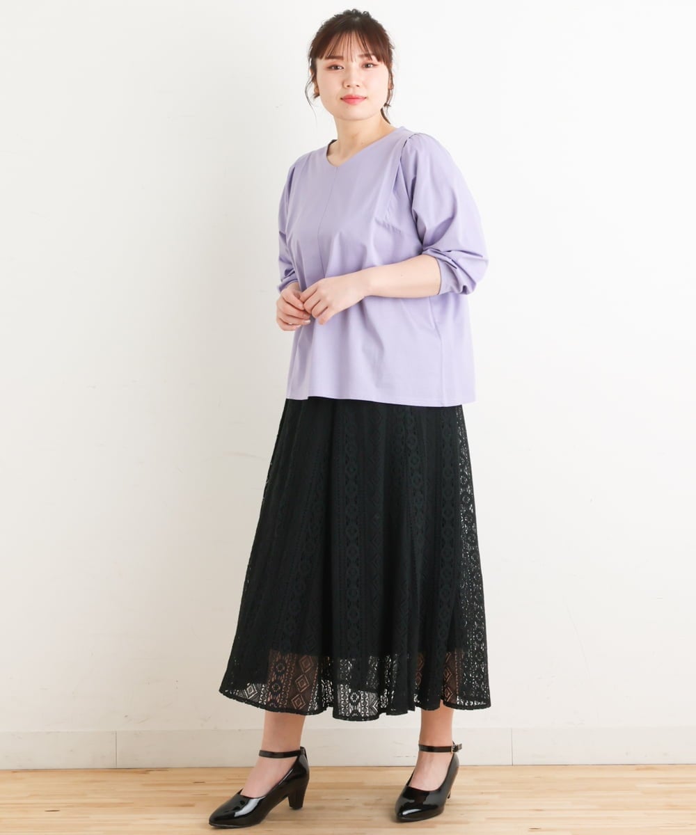 OLHES03120 eur3(エウルキューブ) 【大きいサイズ】幾何学柄レーススカート ブラック(94)