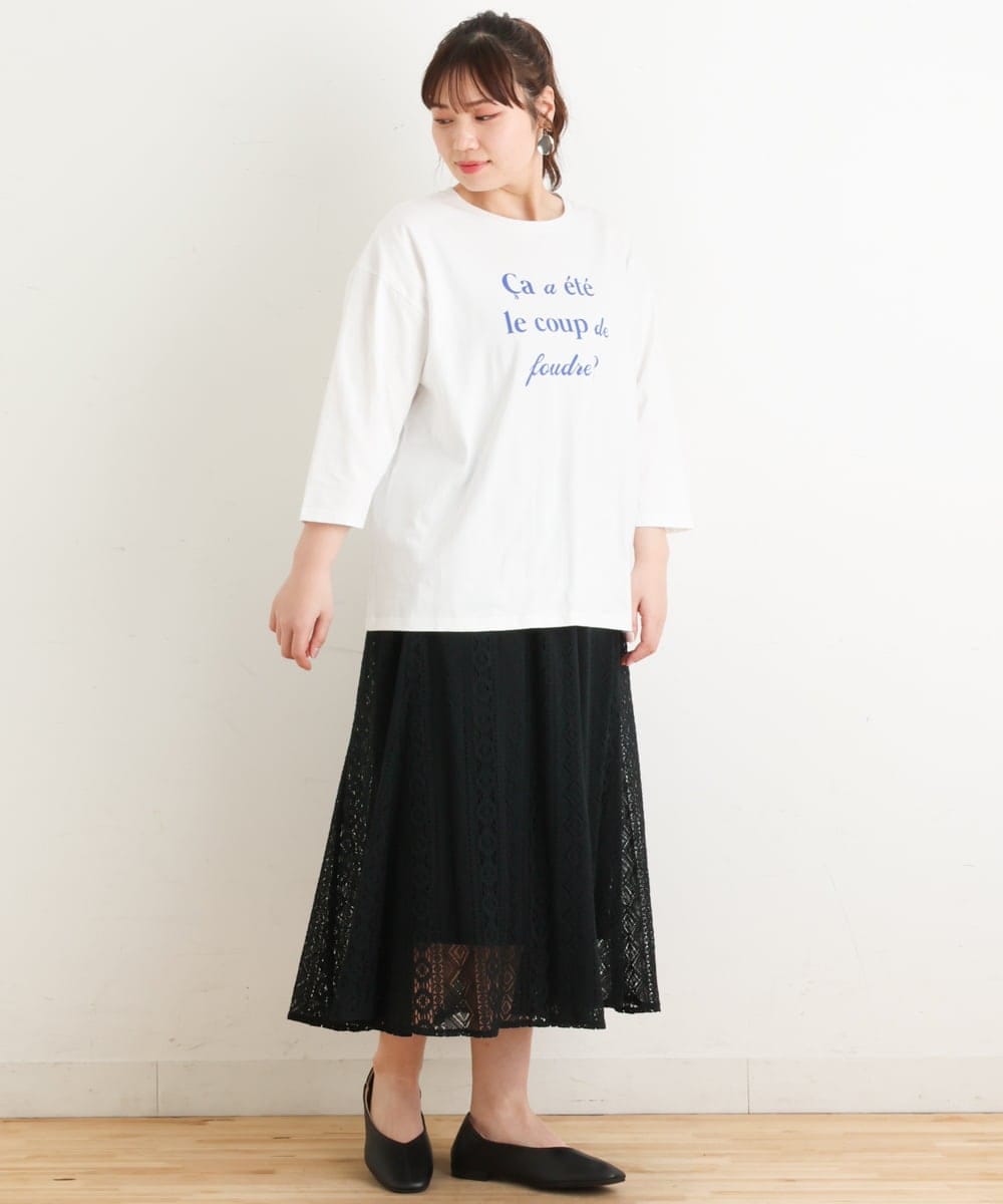 OLHES03120 eur3(エウルキューブ) 【大きいサイズ】幾何学柄レーススカート ブラック(94)