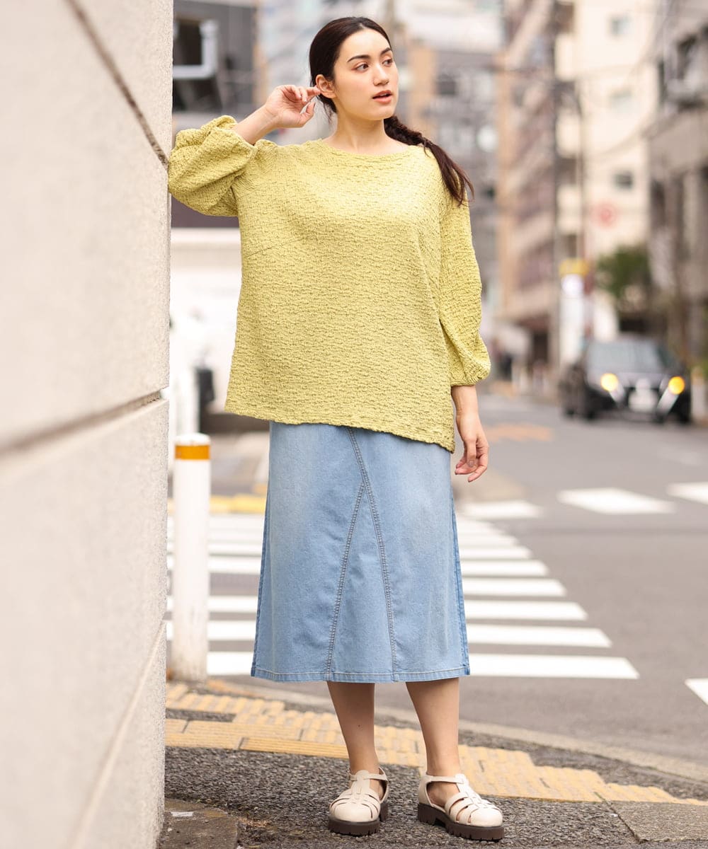 OLHES07100 eur3(エウルキューブ) 【大きいサイズ】ストレッチデニムスカート ライトブルー(50)