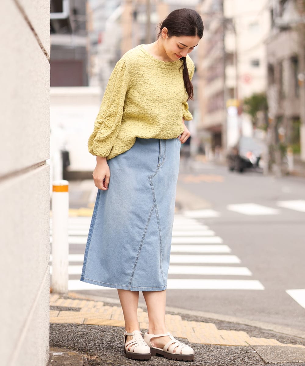OLHES07100 eur3(エウルキューブ) 【大きいサイズ】ストレッチデニムスカート ライトブルー(50)
