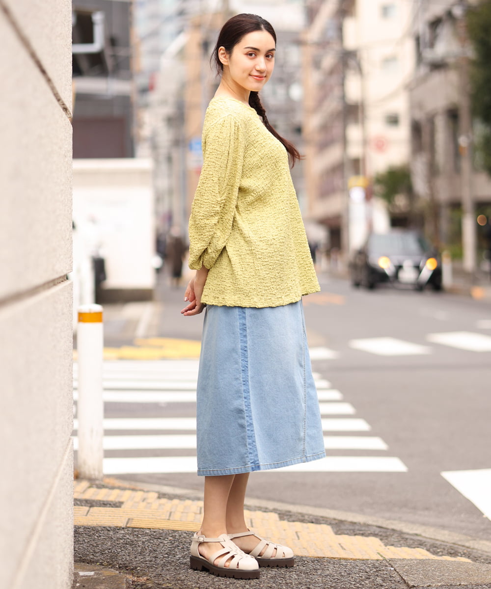 OLHES07100 eur3(エウルキューブ) 【大きいサイズ】ストレッチデニムスカート ライトブルー(50)