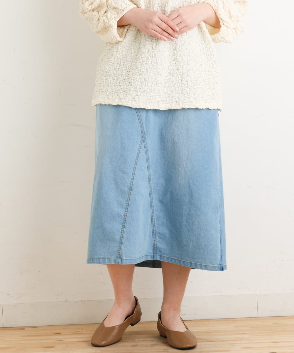 OLHES07100 eur3(エウルキューブ) 【大きいサイズ】ストレッチデニムスカート ライトブルー(50)