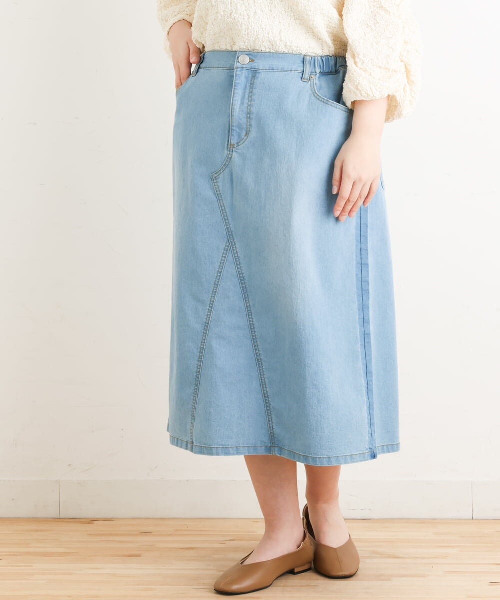 OLHES07100 eur3(エウルキューブ) 【大きいサイズ】ストレッチデニムスカート ライトブルー(50)
