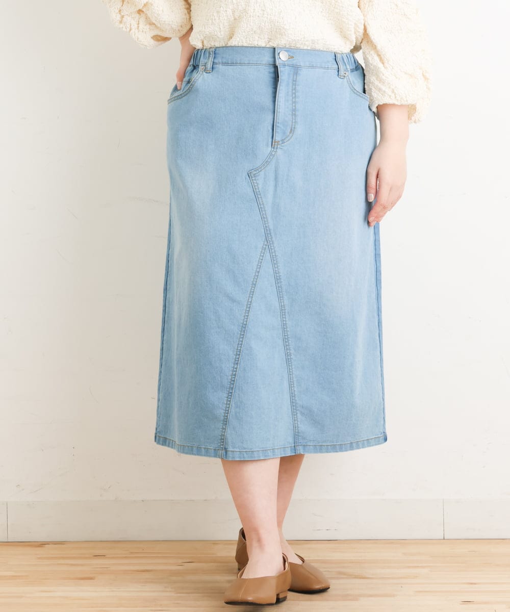 OLHES07100 eur3(エウルキューブ) 【大きいサイズ】ストレッチデニムスカート ライトブルー(50)