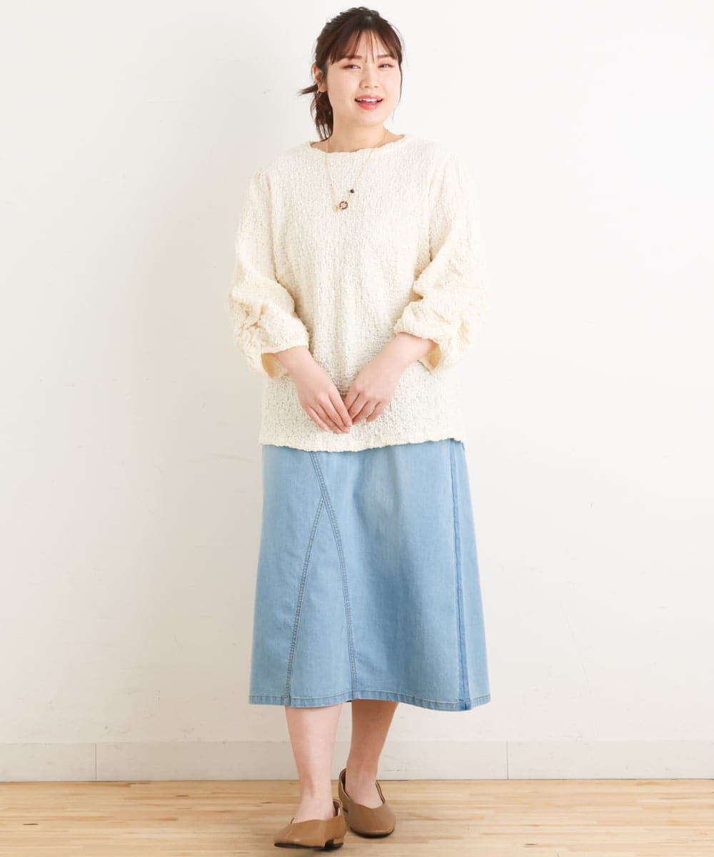 OLHES07100 eur3(エウルキューブ) 【大きいサイズ】ストレッチデニムスカート ライトブルー(50)