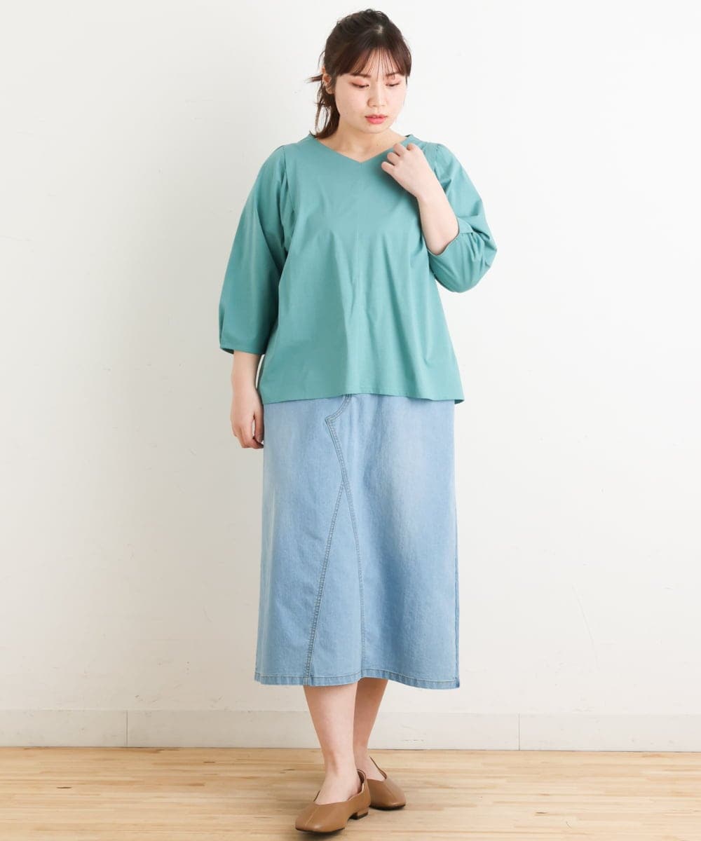 OLHES07100 eur3(エウルキューブ) 【大きいサイズ】ストレッチデニムスカート ライトブルー(50)