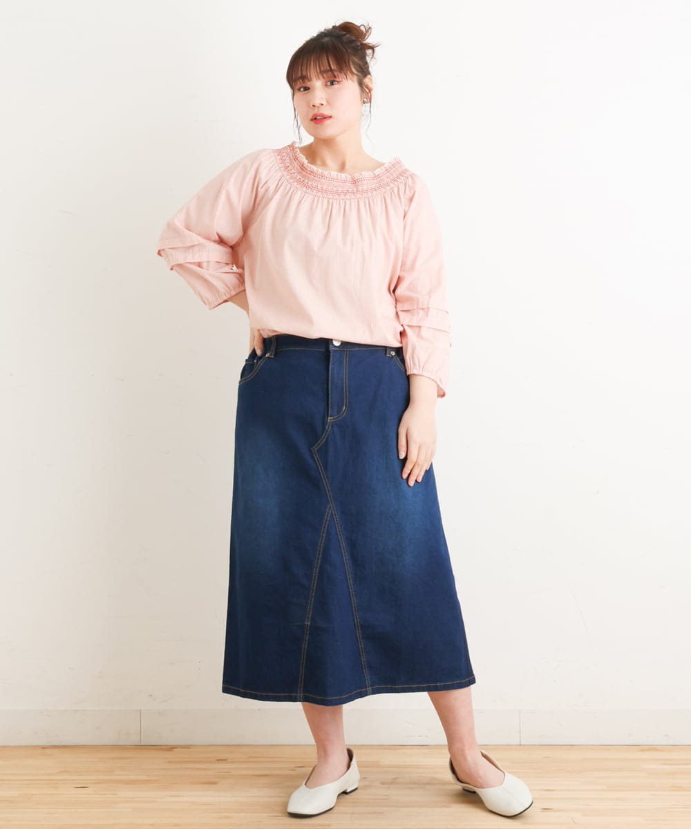 OLHES07100 eur3(エウルキューブ) 【大きいサイズ】ストレッチデニムスカート ネイビー(57)