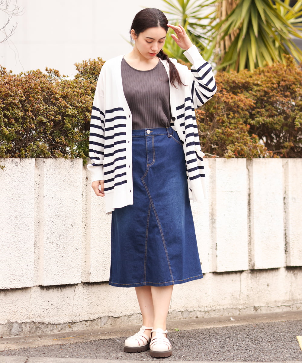 OLHES07100 eur3(エウルキューブ) 【大きいサイズ】ストレッチデニムスカート ネイビー(57)