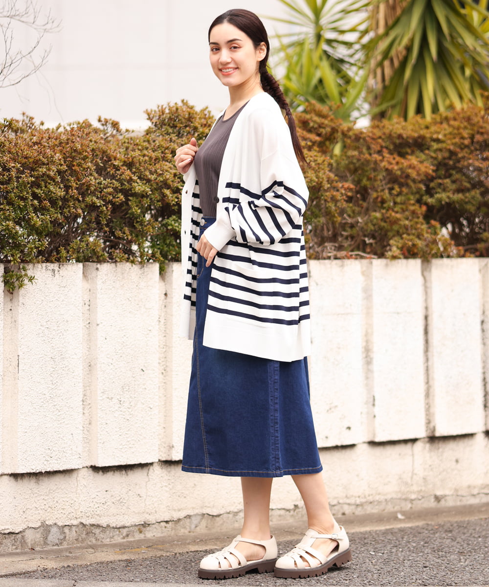 OLHES07100 eur3(エウルキューブ) 【大きいサイズ】ストレッチデニムスカート ネイビー(57)