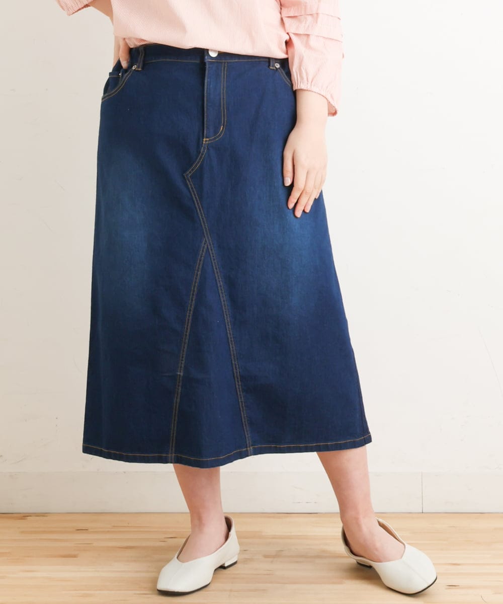 OLHES07100 eur3(エウルキューブ) 【大きいサイズ】ストレッチデニムスカート ネイビー(57)