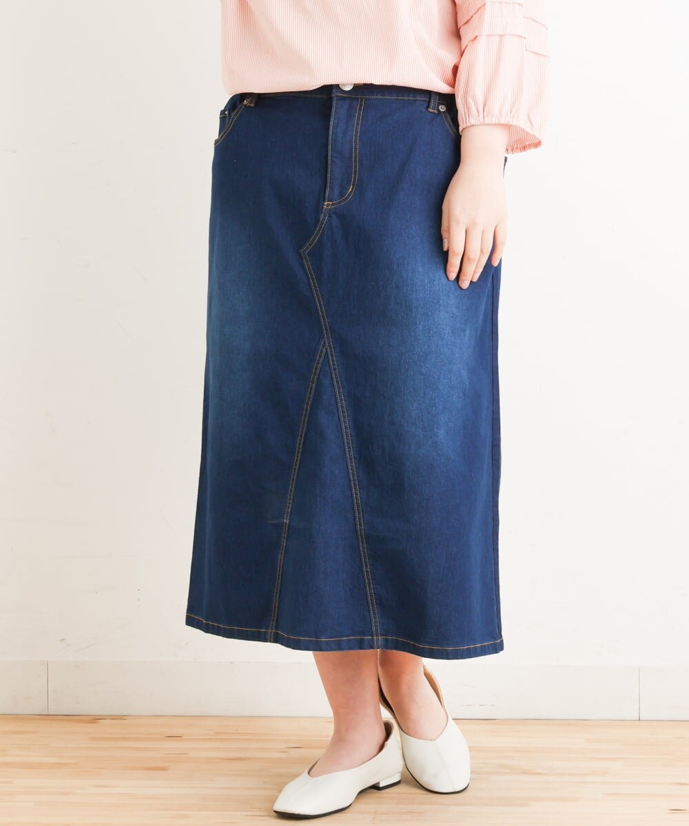 OLHES07100 eur3(エウルキューブ) 【大きいサイズ】ストレッチデニムスカート ネイビー(57)