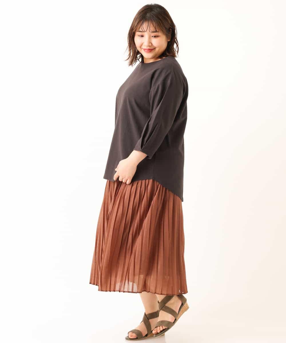 OLHFM08090 eur3(エウルキューブ) 【大きいサイズ】シアープリーツスカート ブラウン(87)